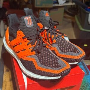 adidas Black and Orange Knit Running Sneakers